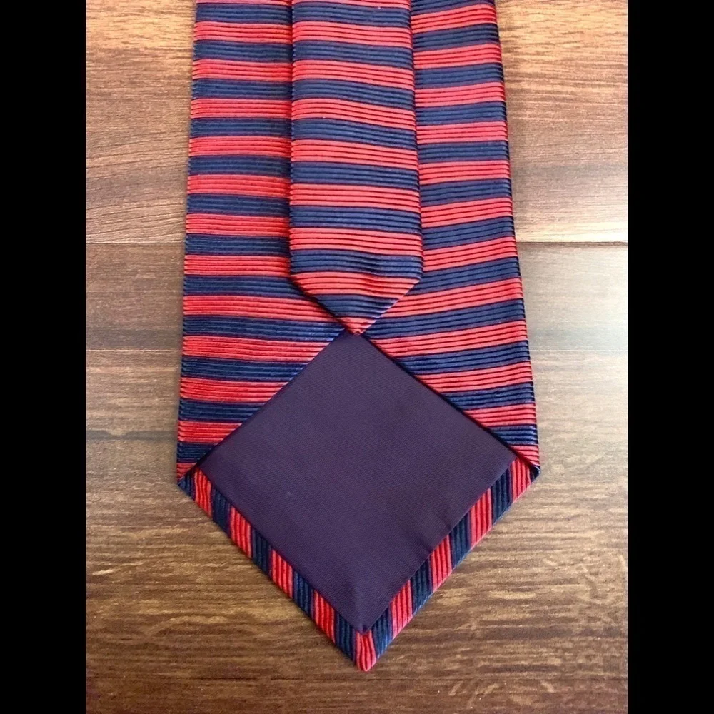 PIERRE CARDIN Vintage All Silk Red & Blue Striped Necktie